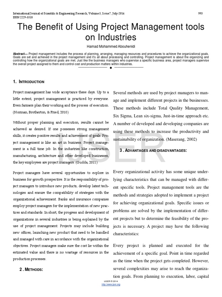 The Benefit of Using Project Management Tools PDF Project