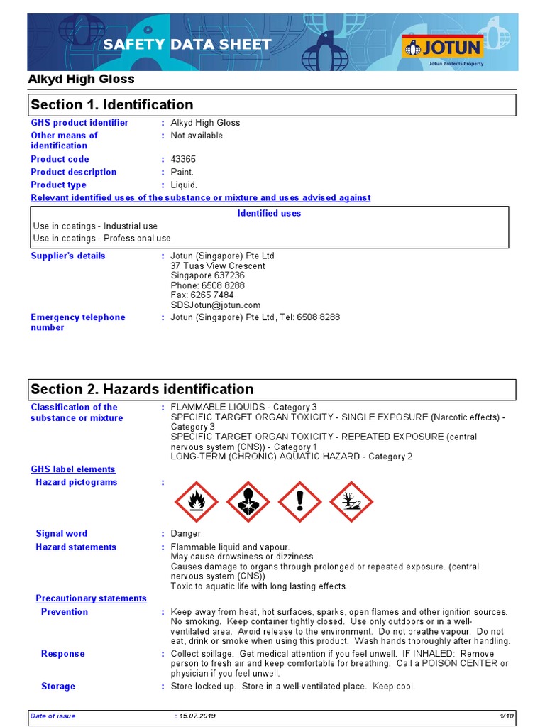 MSDS Alkyd High Gloss PDF Chemistry Safety