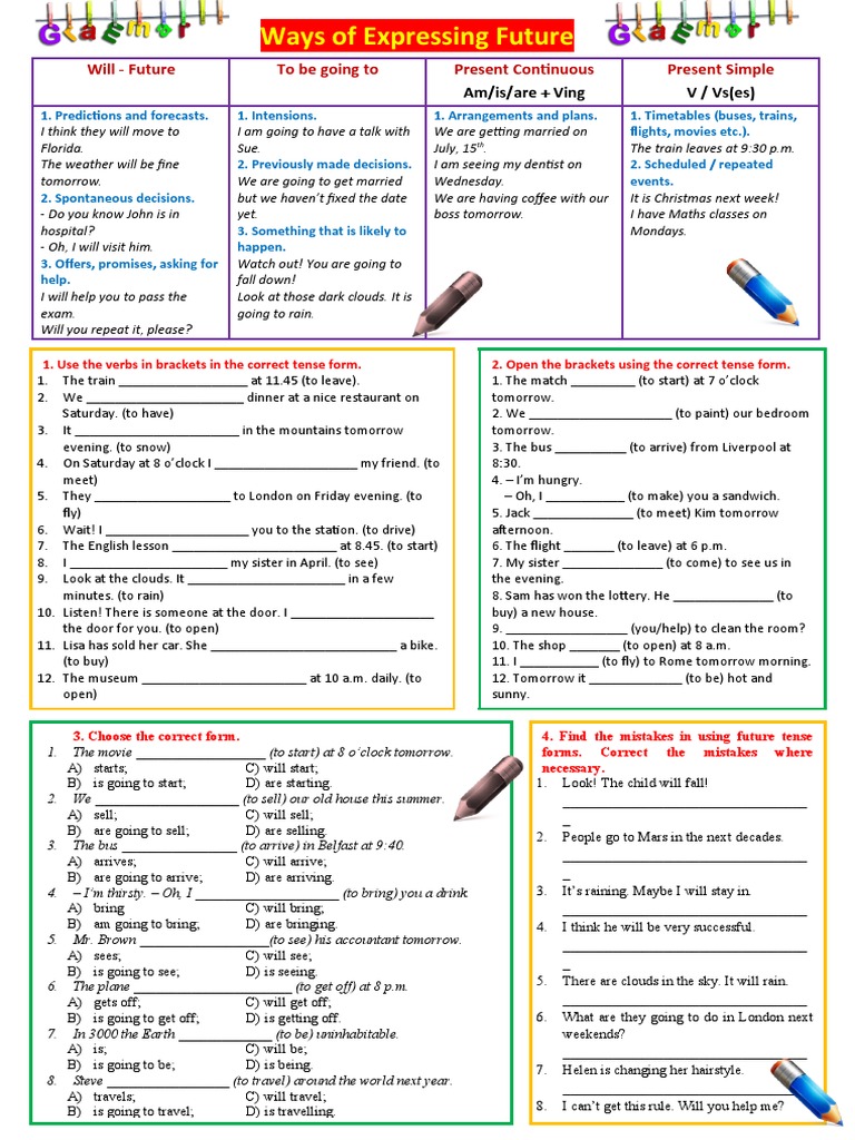 Future Tense Usage and Exercises | PDF | Grammatical Tense | Linguistics