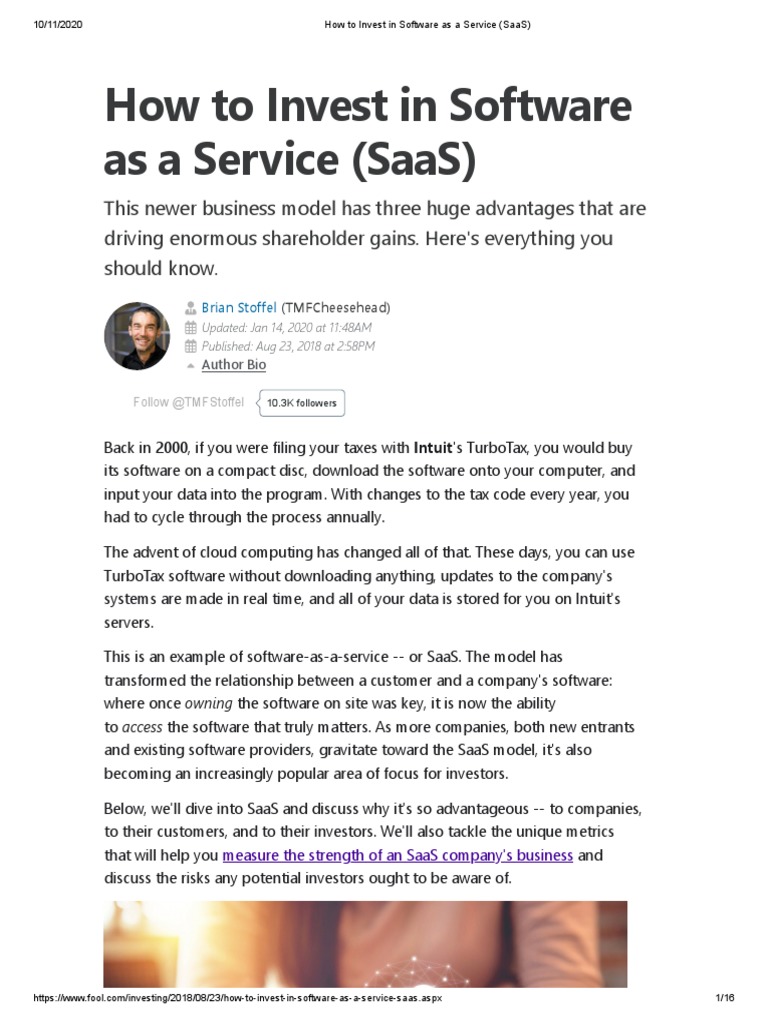 Investing in Software as a Service (SaaS) | PDF | Cloud Computing ...