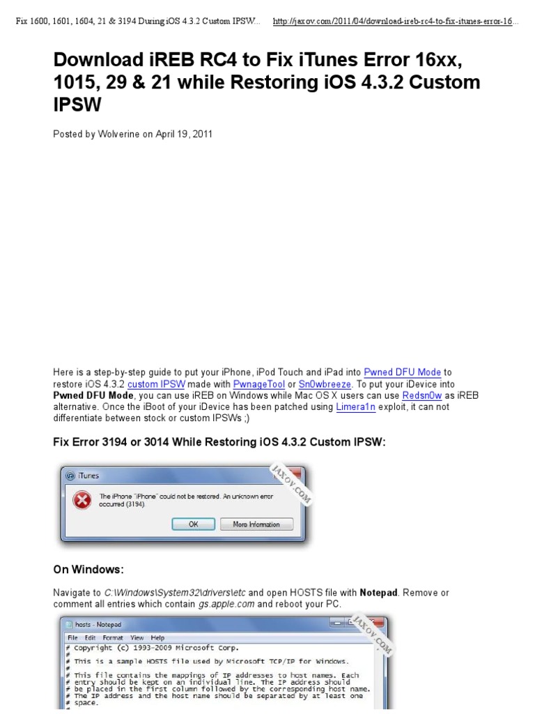 Fix iTunes Errors with iREB RC4 Guide | PDF