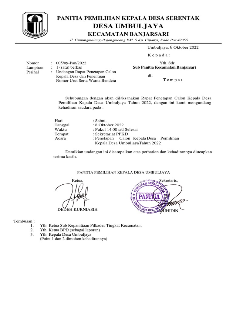 Surat Undangan Rapat Penetapan (Kecamatan) | PDF
