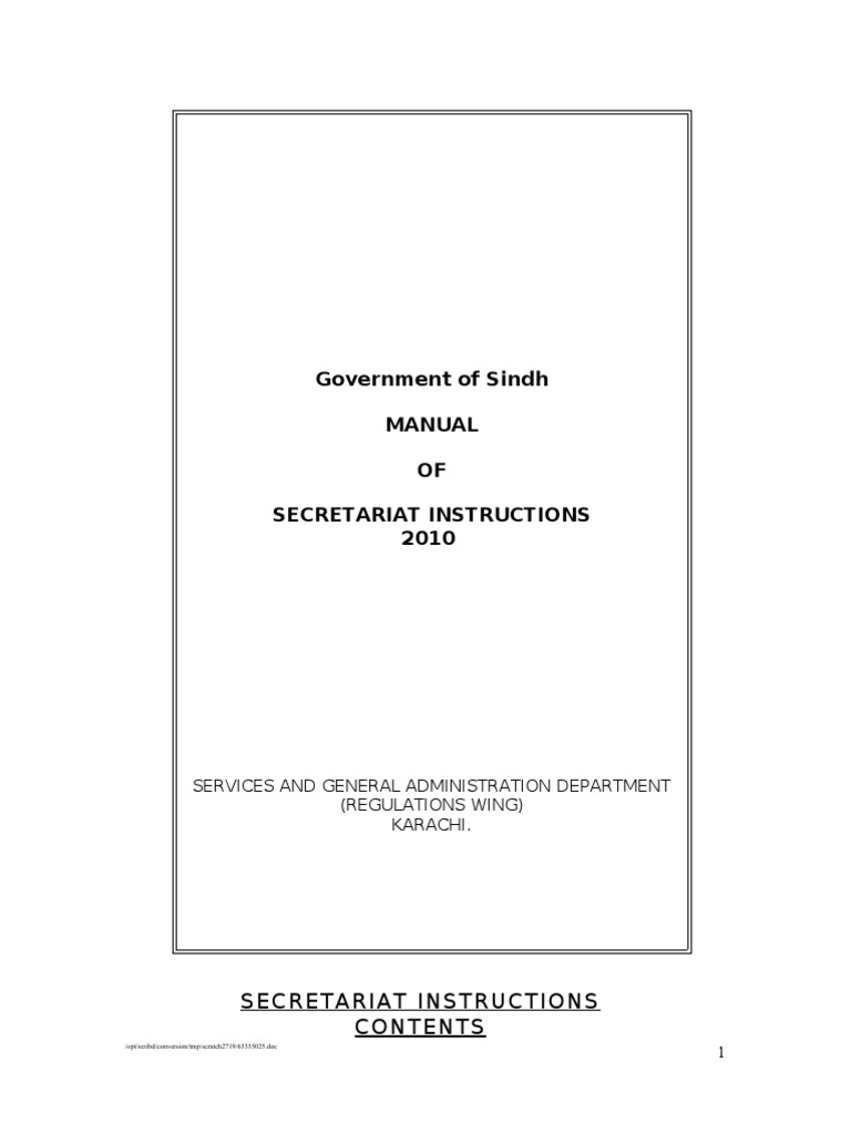 Government of Sindh Manual OF Secretariat Instructions 2010 PDF Classified Information