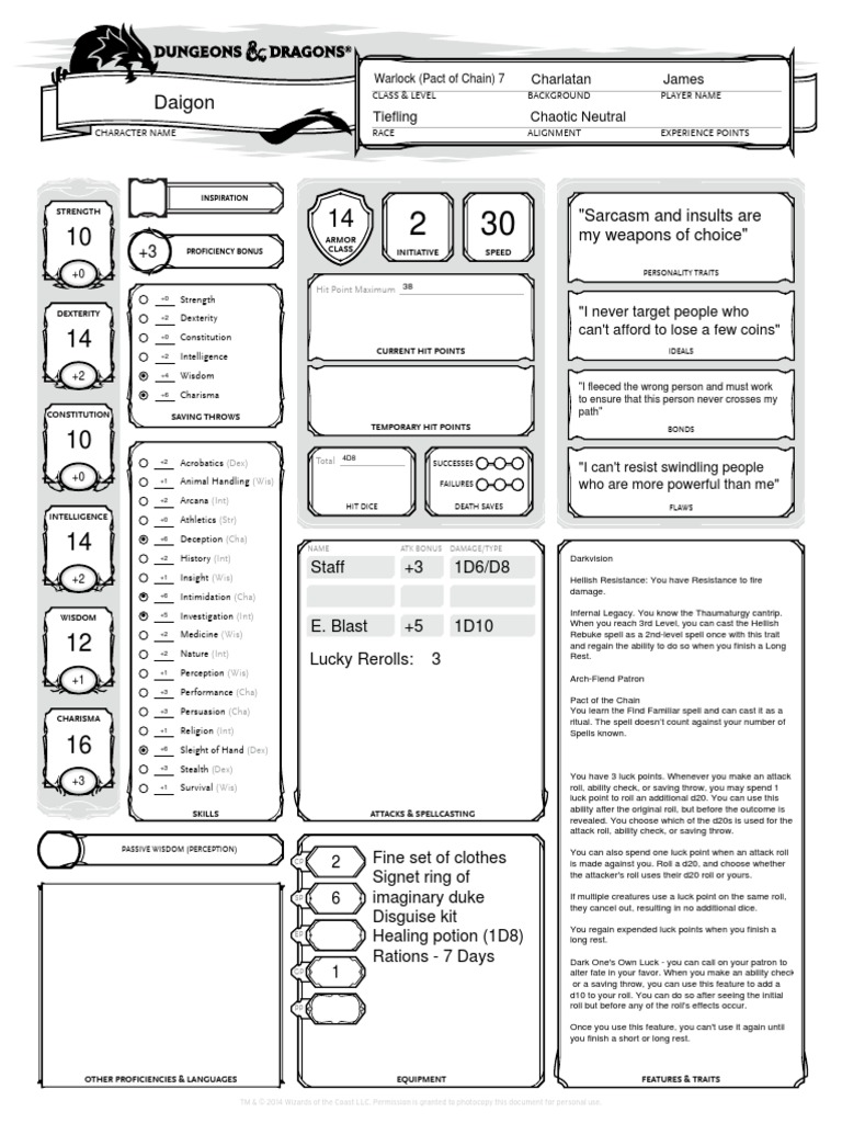 Tiefling Warlock 7 PDF Role Playing Tabletop Games