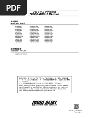 Mori Seiki Series - Programming Manual NL Series. 481 Pages. | PDF