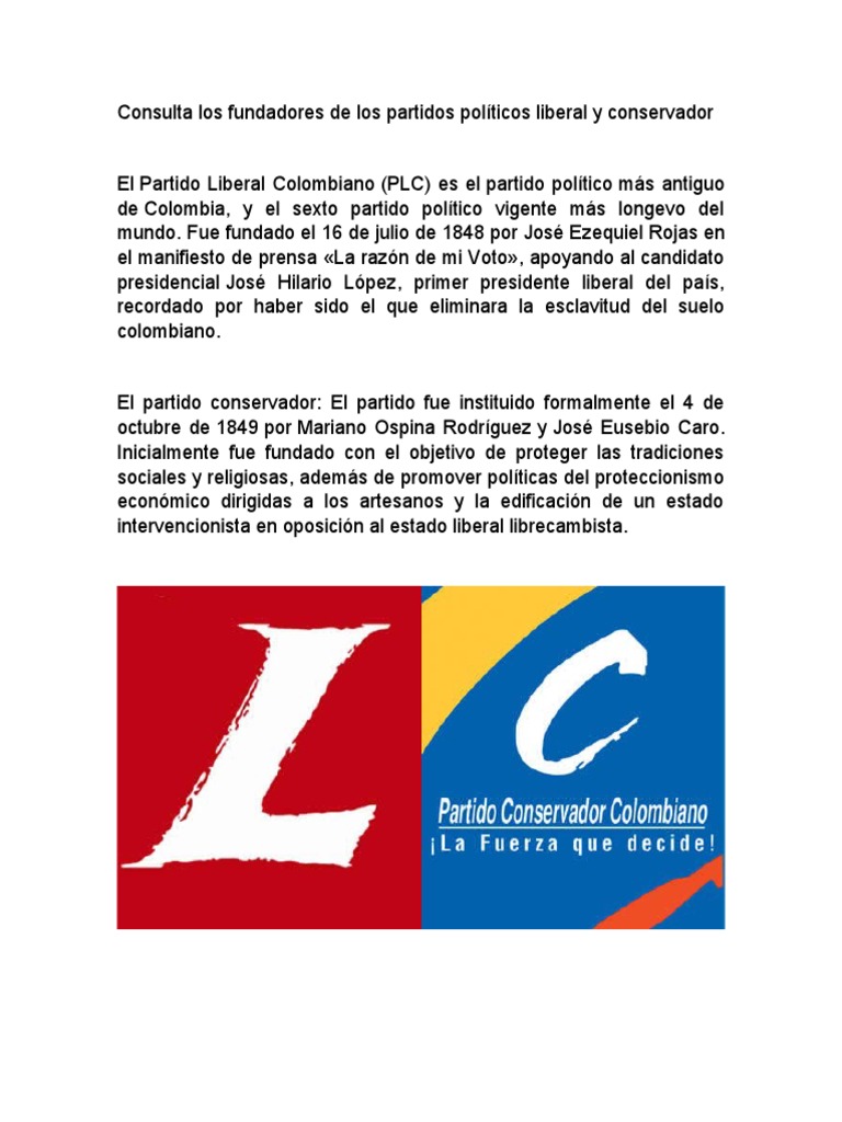 Consulta Los Fundadores de Los Partidos Políticos Liberal y Conservador PDF