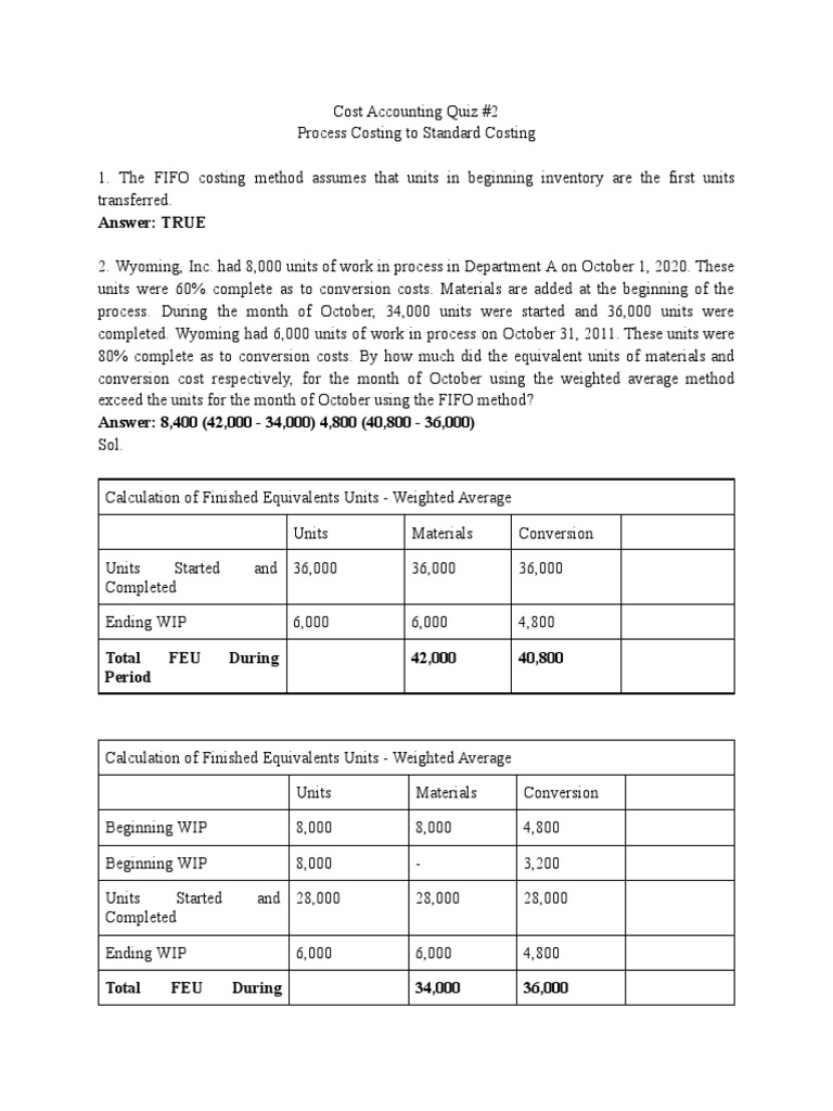 Cost Accounting Quiz 2 PDF PDF Inventory Cost Of Goods Sold