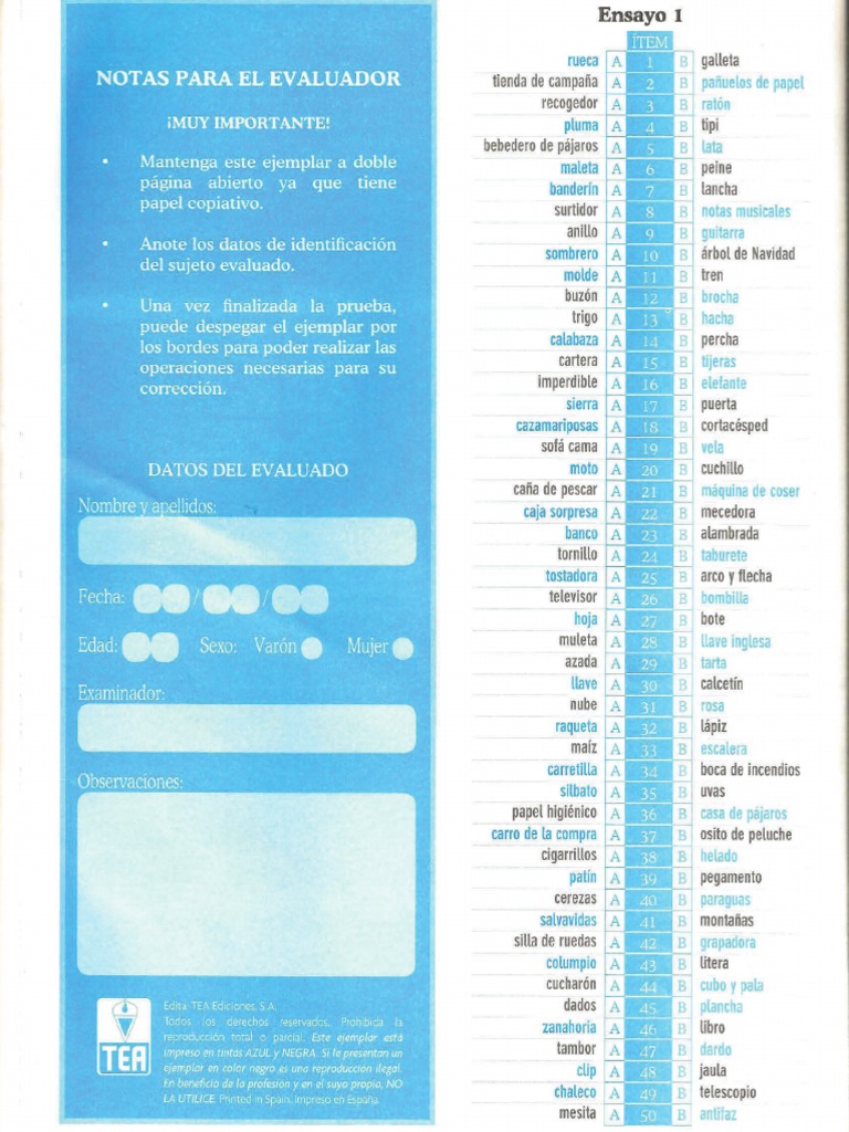 TOMM - Cuadernillo de Anotacion | PDF