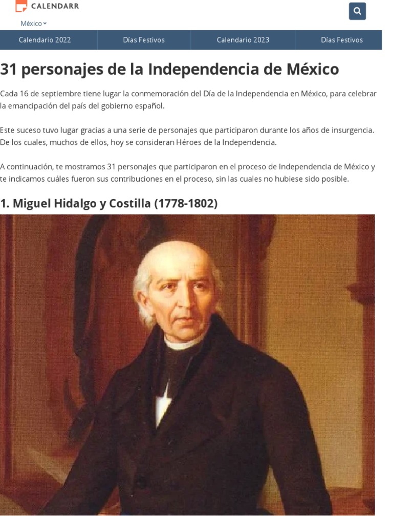31 Personajes De La Independencia De México Pdf