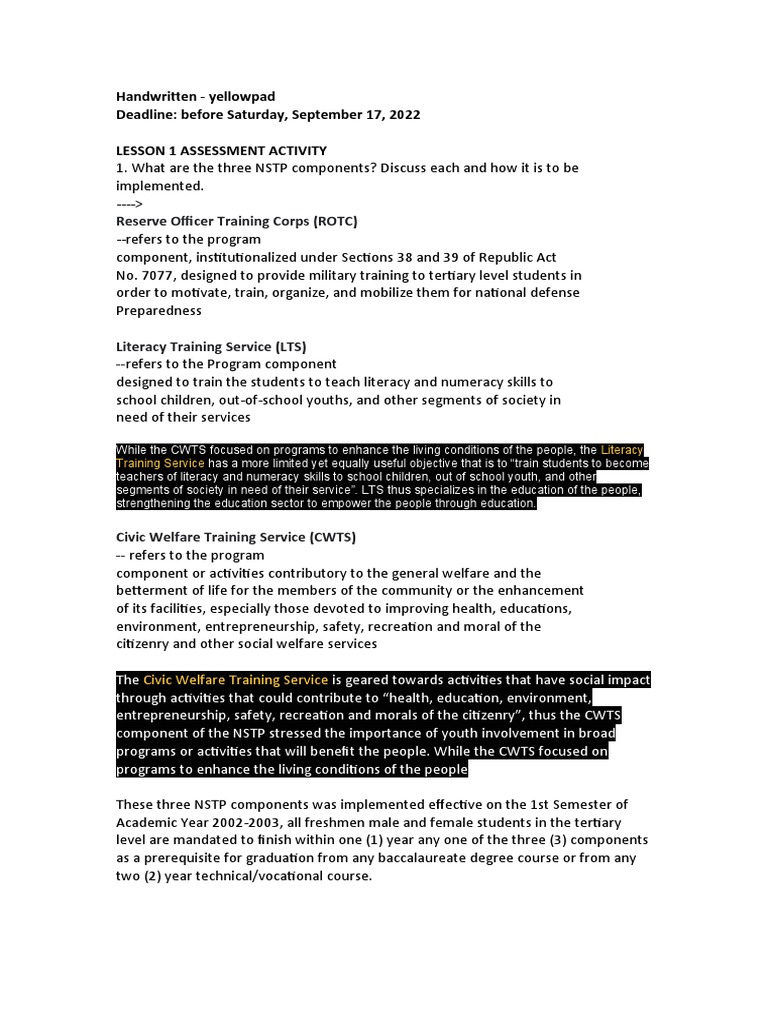 Cwts assignment lesson 1 2 download free pdf reserve officers