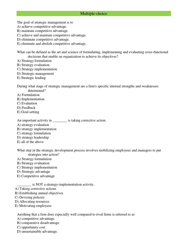 Strategic Management (Test Bank) PDF Strategic Management