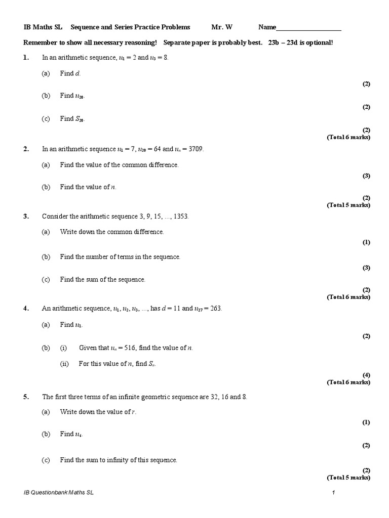 IB Math SL Sequences & Series Problems | PDF | Sequence | Mathematics