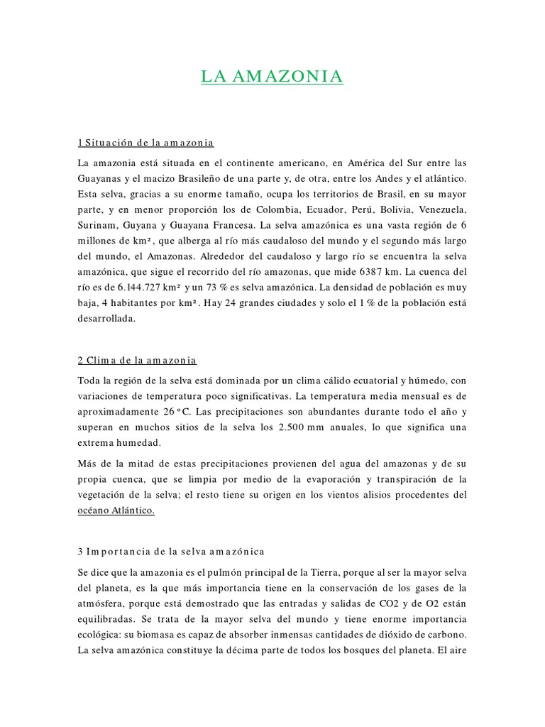 La Amazonia: Pulmón del Mundo en Peligro | PDF | río Amazonas | Selva ...