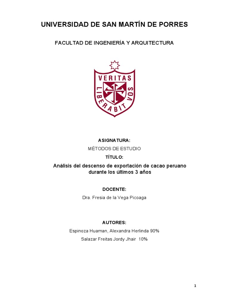 Cacao Monografía Espinoza Pdf Perú Agricultura
