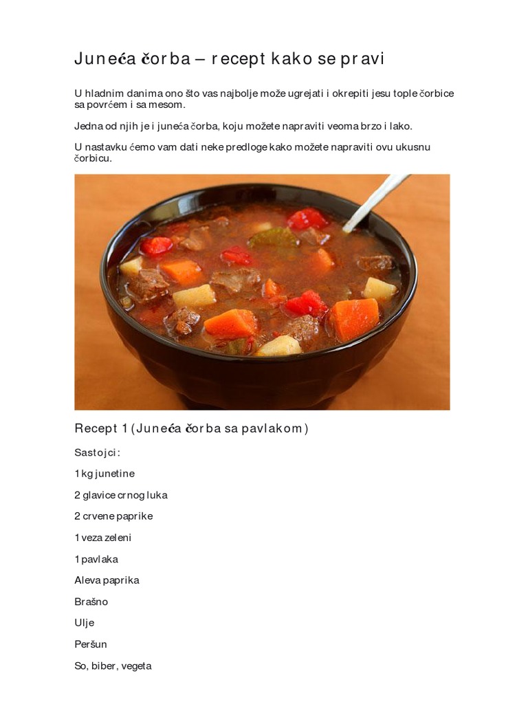 Juneća Čorba - Recept Kako Se Pravi | PDF