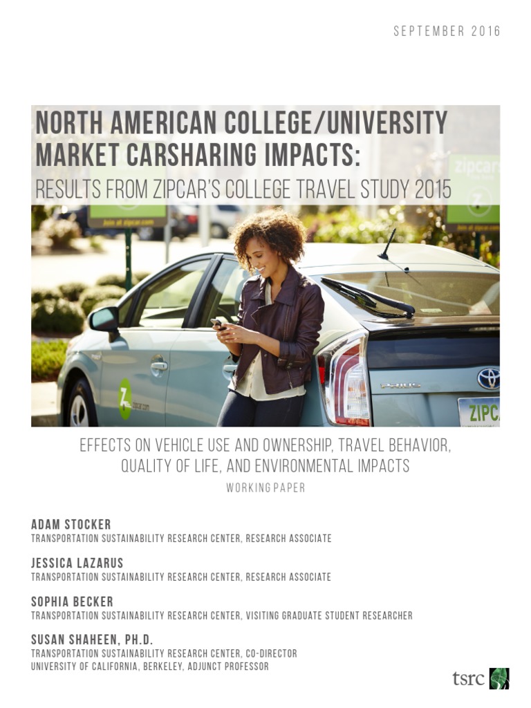 Zipcar College Market Study 2015 PDF Fuel Economy In Automobiles
