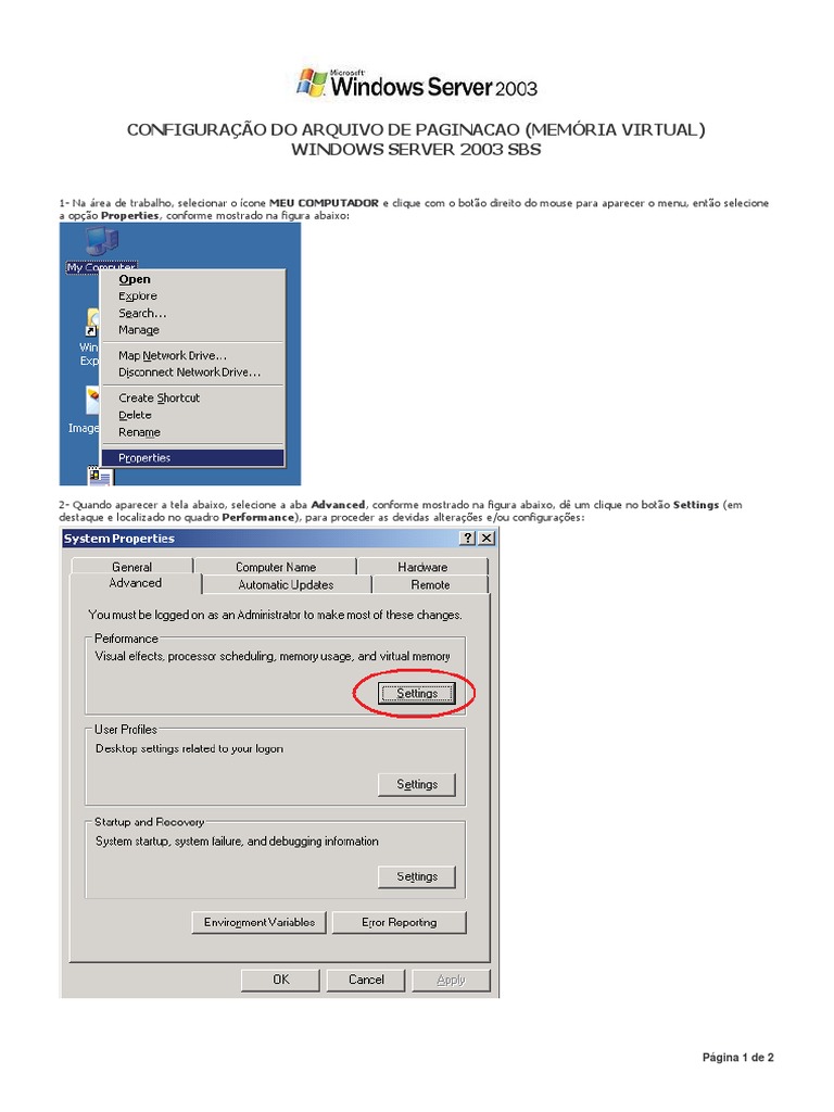 5 - Windows Server 2003 - Configuracao Do Arquivo de Paginacao | PDF