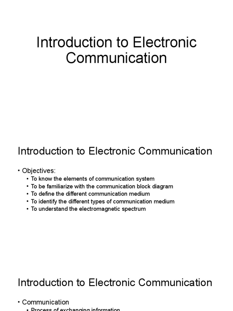 Lesson 1 Introduction To Electronics Communication PDF Transmission Medium