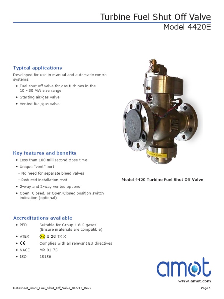 AMOT 4420 Fuel Shut Off Valve Nov17 Rev7 PDF Valve