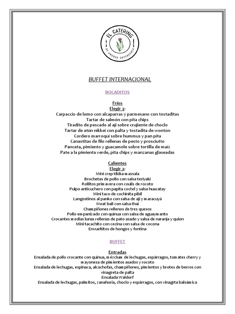 Buffet Internacional para Eventos | PDF | ensalada | Salsa