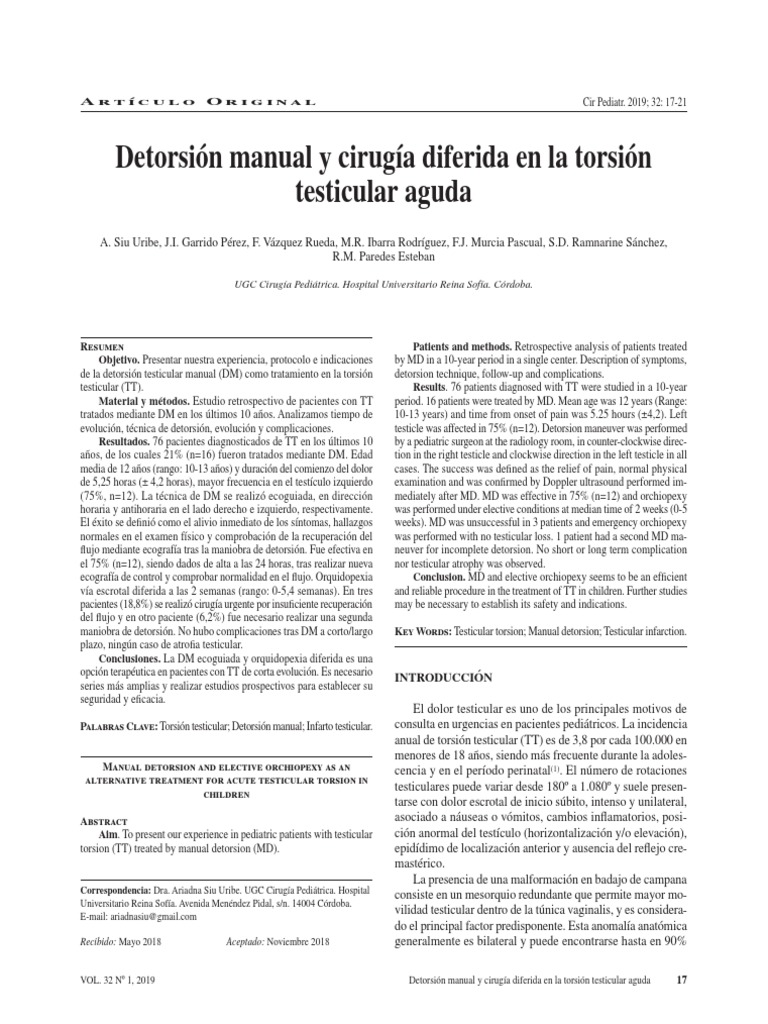 Detorsión Manual y Cirugía Diferida en La Torsión Testicular Aguda