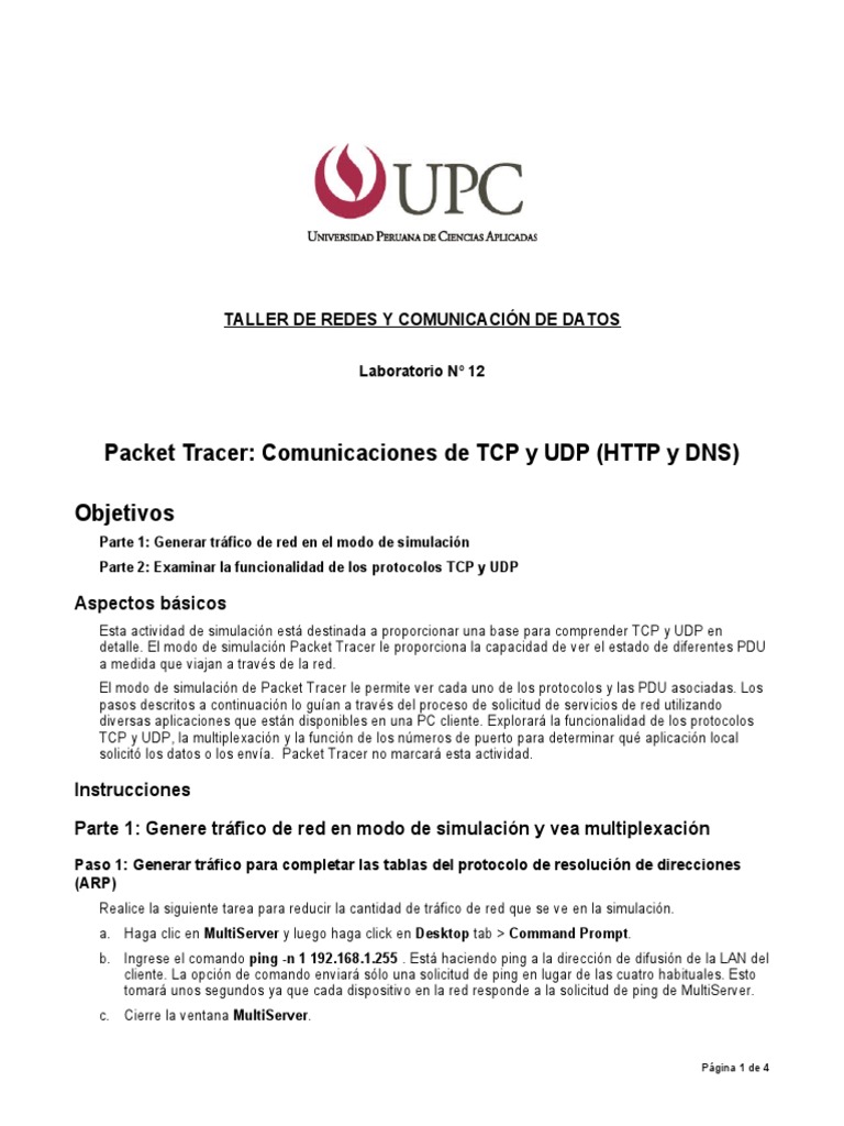 Simulación de TCP y UDP en Packet Tracer | PDF | Protocolo de Control ...