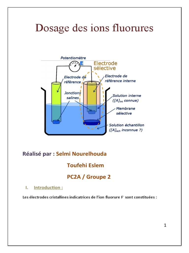 Dosage Des Ions Fluorures PDF Ion Fluorure