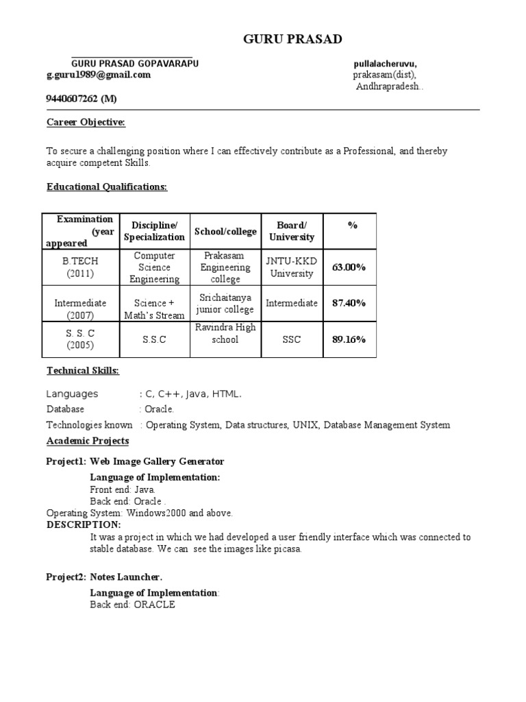 Guru Prasad's Professional Profile | PDF
