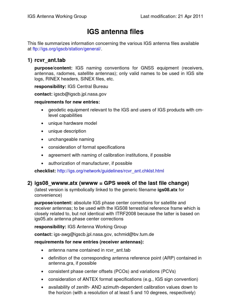 IGS Antenna Files 1) RCVR Ant Tab PDF Antenna (Radio
