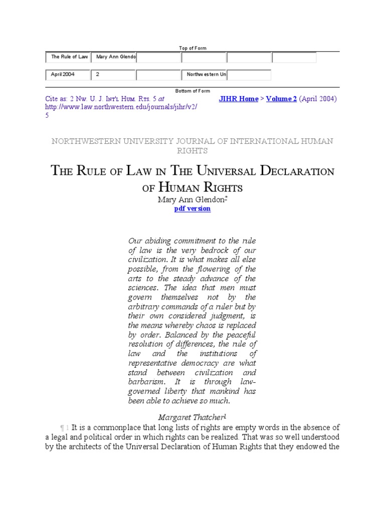 T R L T U D H R HE ULE OF AW IN HE Niversal Eclaration OF Uman Ights