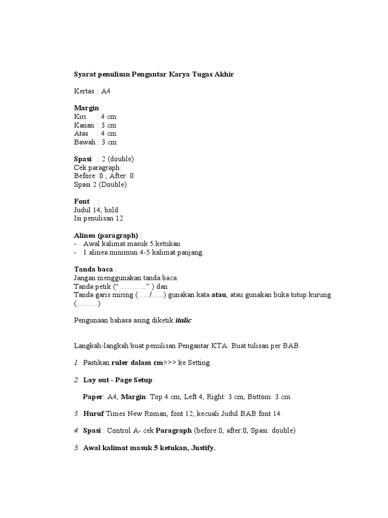 Syarat &amp; Format Penulisan Kta | PDF