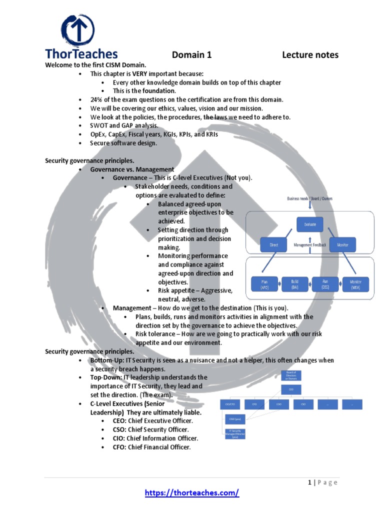 Thorteaches Study Guide CISM Domain 1 | PDF | Information