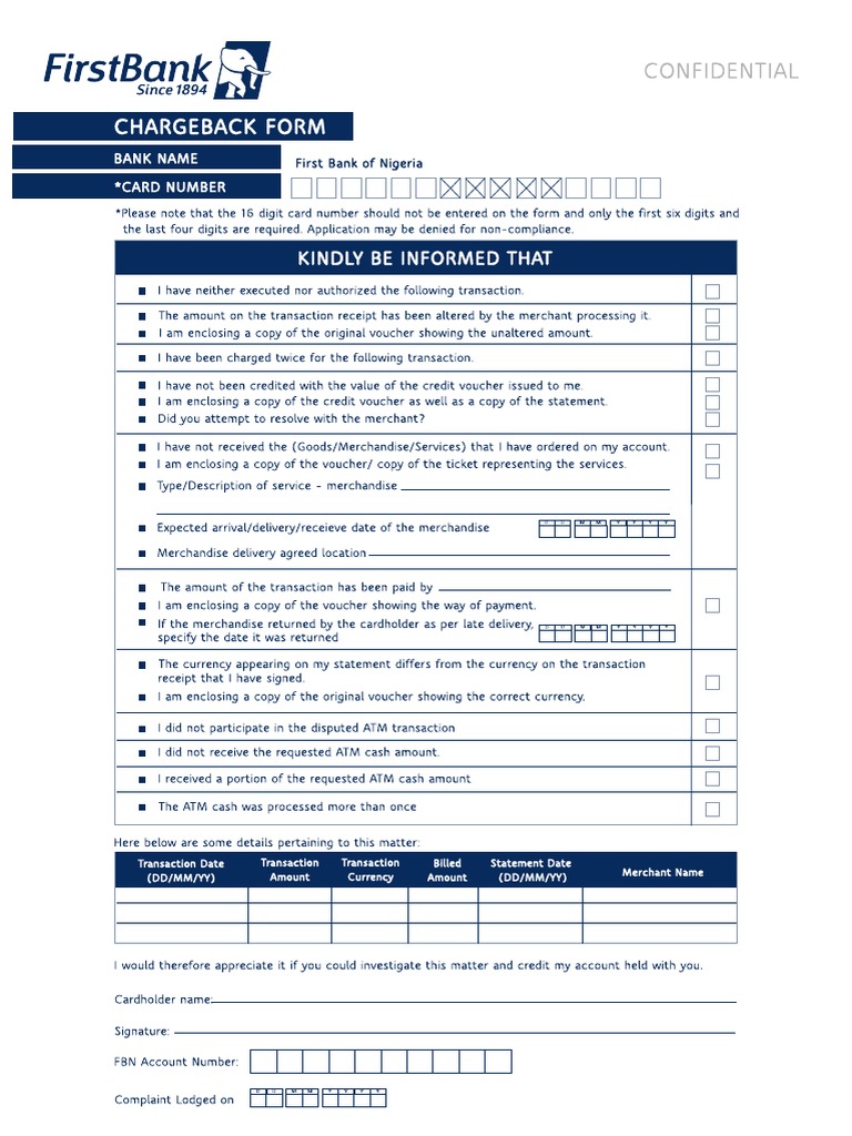 Chargeback Form | PDF