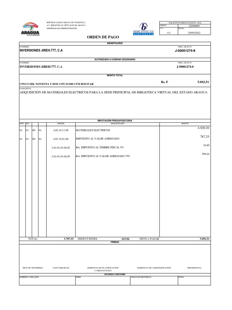 14.2 Orden de Pago Jireh | PDF | Impuestos | Finanzas del gobierno
