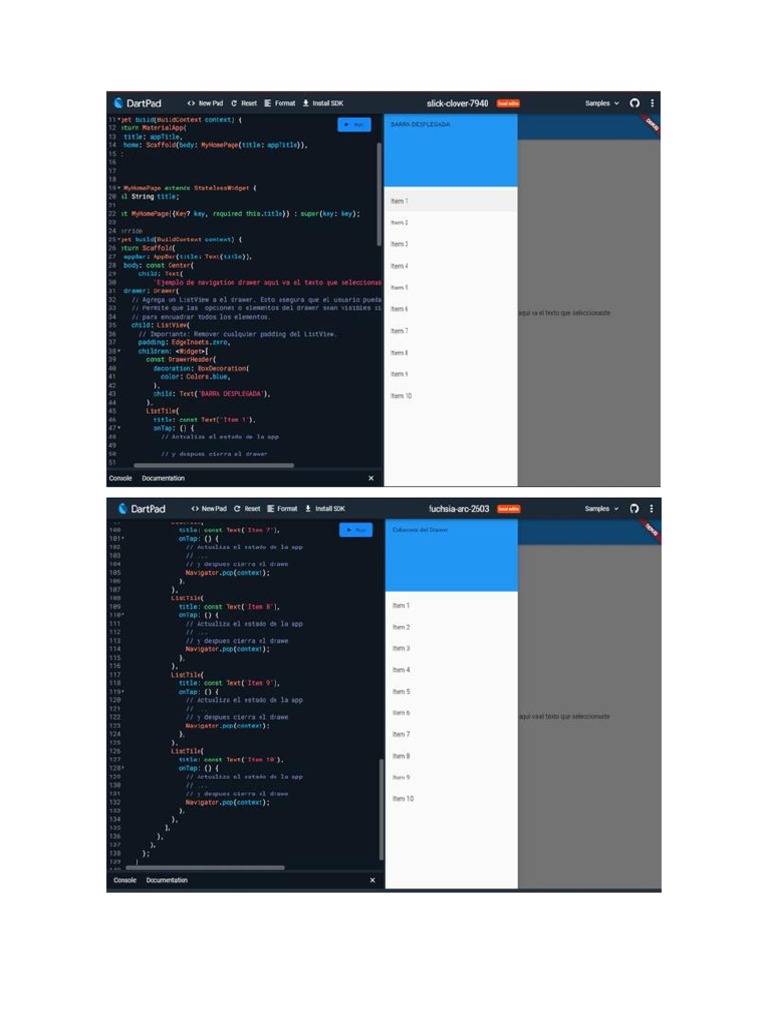 Ejemplo de Navigation Drawer en Flutter | PDF
