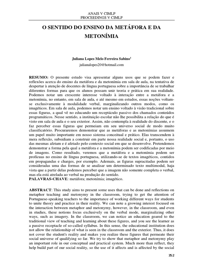O Sentido Do Ensino Da Metáfora e Da Metonímia | PDF | Pensamento | Imagem