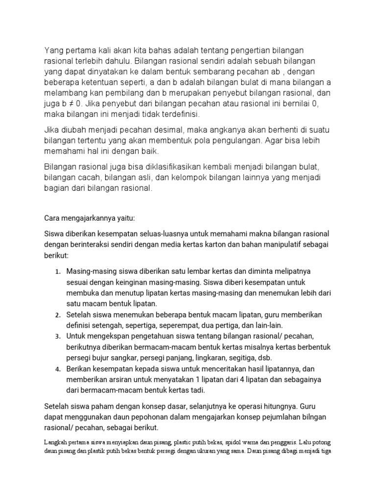 Pengertian dan Pengajaran Bilangan Rasional | PDF | Seni & Disiplin Bahasa