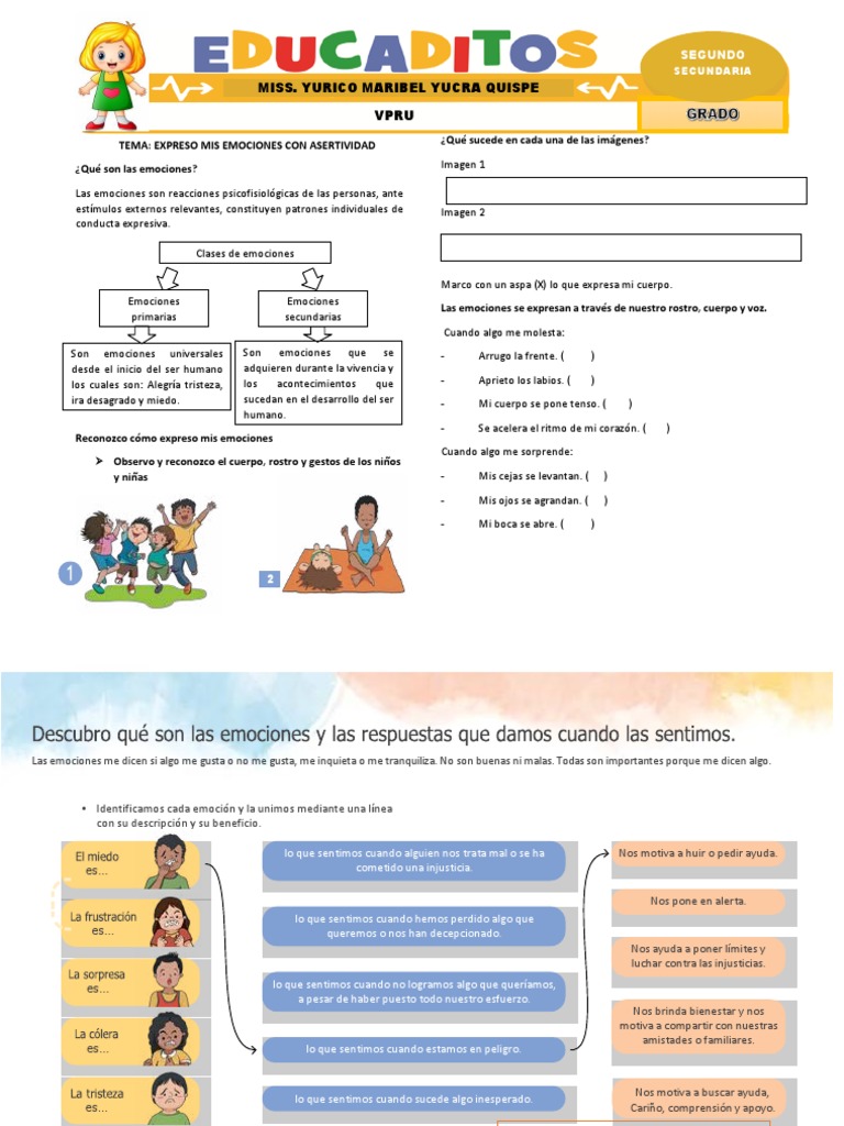 Ficha de Trabajo 2 de Secundaria | PDF | Las emociones | Experiencia ...