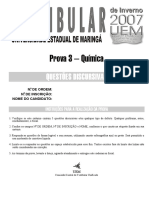 Prova de Química com 5 questões discursivas sobre equilíbrio químico, ácidos e bases