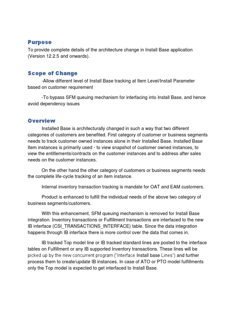 Install Base Architecture Changes 12.2.5 | PDF | Inventory | Product ...