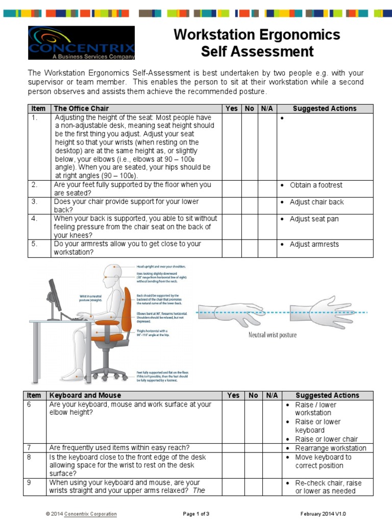Ergonomics Self Assessment PDF Chair Computer Keyboard