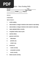 Teacher Checklist Basic Reading Skills