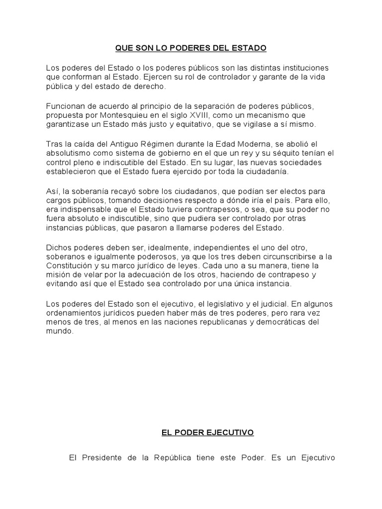 Que Son Lo Poderes Del Estado | PDF | Separación de poderes | Estado ...