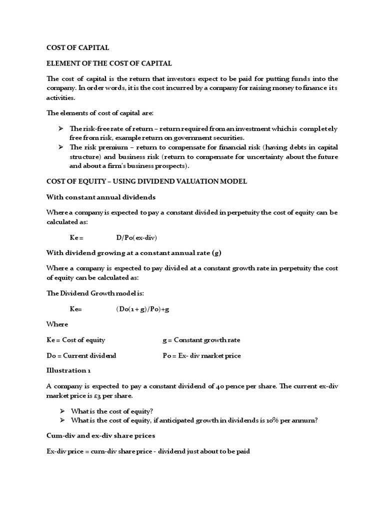 Revised Cost of Capital Material PDF Cost Of Capital Dividend