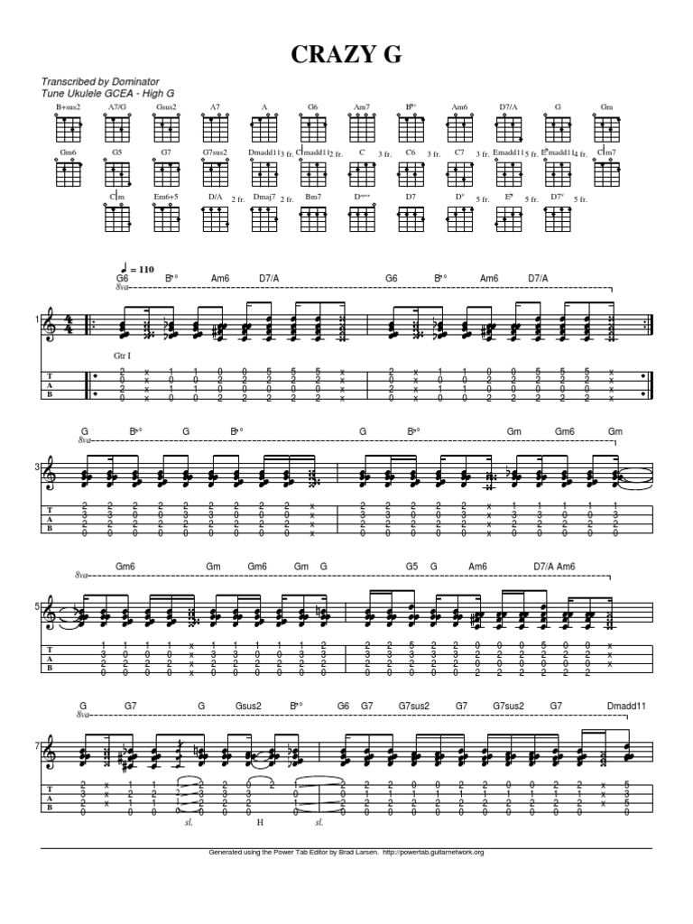 Crazy G Transcribed by Dominator Tune Ukulele GCEA High G