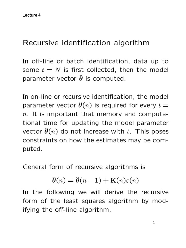 Recursive Identification Algorithm | PDF | Least Squares | Matlab
