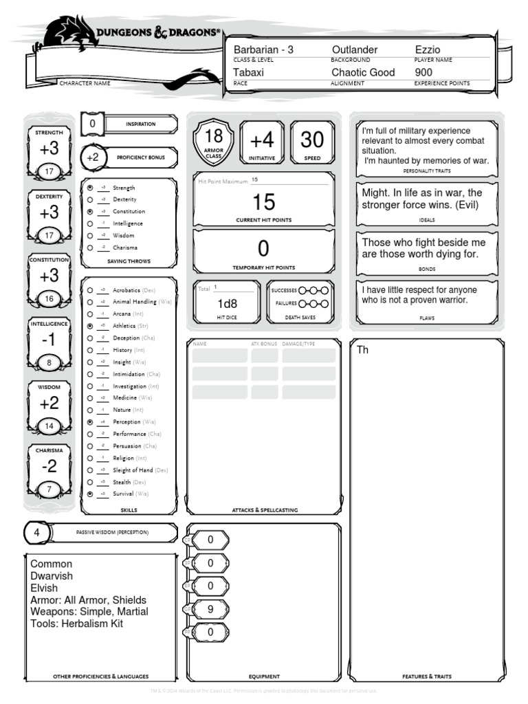 DND - 5E - CharacterSheet - Form Fillable | PDF | Role Playing Games ...