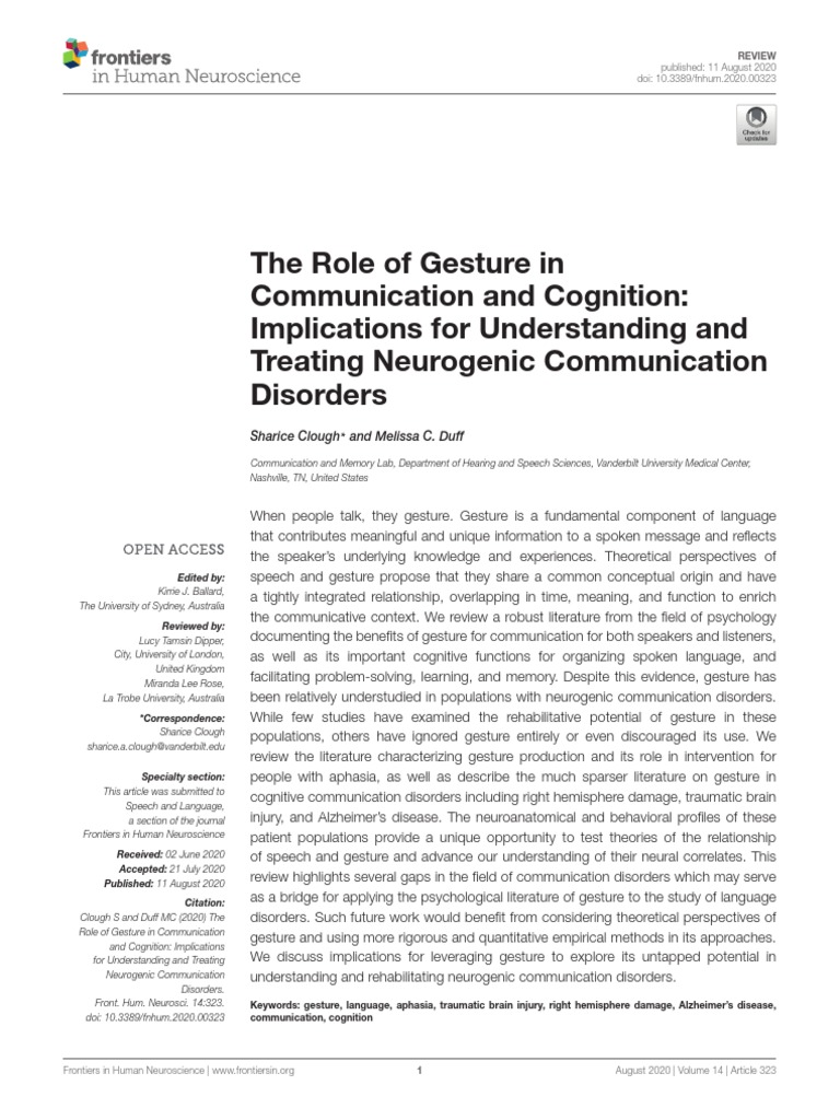 Gesture's Role in Neurogenic Disorders | PDF | Gesture | Speech