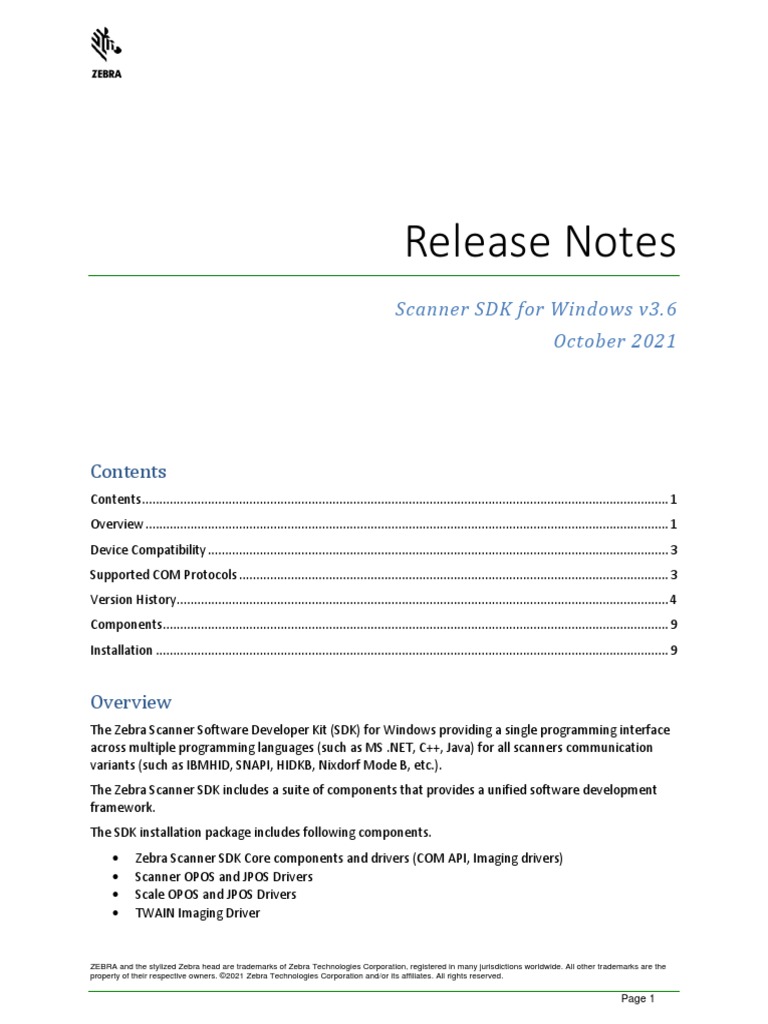 Release Notes Windows SDK | PDF | Image Scanner | Barcode