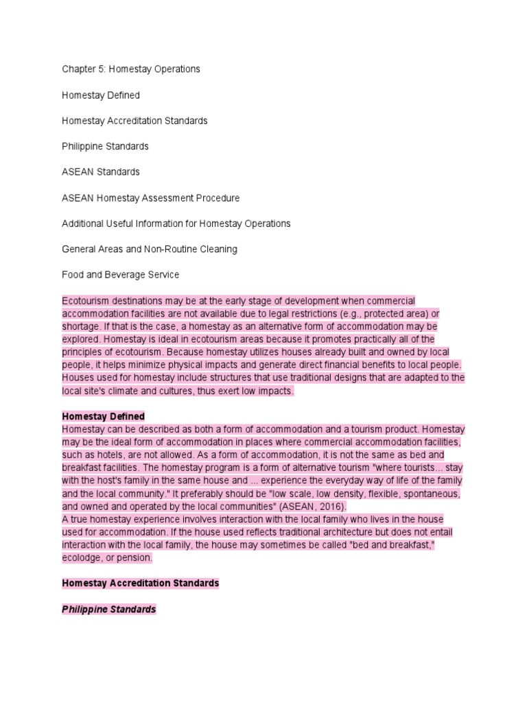Homestay Operations and Standards Overview | PDF | Foods | Tourism
